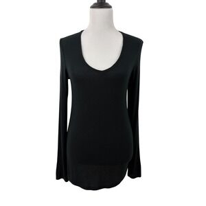 ATM Anthony Thomas Melillo Black Micro Modal Rib Long Sleeve V-Neck Tee Size L